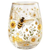 Aesthetic Glass Cup 14oz Bee Bird Themed Clear Embossed Glassware Garden Inspired Tumbler for Women Mom Girlfriend Hot Cocoa 200ml