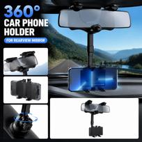 360 Degree Adjustable Rearview Mirror Car Phone Holder Universal Rotating Mount for Smartphones GPS Navigation Devices One Size