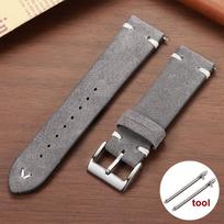 Soft Suede Genuine Leather Watch Strap 18mm 20mm 22mm for Samsung Watch6 5/4/3 Calfskin Bracelet Handmade Stitching Wristband 20mm&Silver Buckle