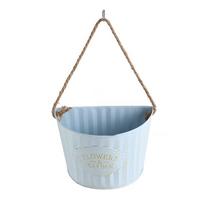 Semi Round Hanging Flower Pot Plant Bucket Retro Iron Art Hanging Basket Handmade Wear-resistant Flower Container Balcony Decor gray
