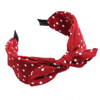 Sweet Polka Dot Print Bowknot Plaukų lankelis Moteriška Plačiajuostė Medžiaginė galvos juosta Galvos apvyniojimas Plaukų dekoras raudona