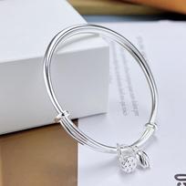 Zuyin 999.9 Round Stick Smooth Two Life Happy Lotus Pom Pure Silver Bracelet, Niche Young Style Valentine's Day Gift for Girlfriend Adjustable size