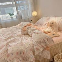 Mergaitės širdelė korėjietiškas gėlių kraštas Keturių dalių komplektas medvilninis lovos sijonas antklodės užvalkalas patalynė 1.2m bed