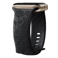 Engraved Floral Strap for Apple Watch Band Ultra 2 49/ 46/ 45/ 44/ 40/ 42mm Bracelet IWatch Series 10 9 8 7 6 SE 5 4 Ultra1/2 49mm rožinė