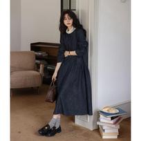 Johnature Autumn Japanese-style Forest Round-neck Loose Denim Dress Women Casual Comfortable Large Pockets Dresses L mėlyna
