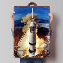 Saturn V Rocket Launch 1 Poster Nasa Space Tinplate Sign Wall Art Mural Customized Metal Signs for Home Room Wall Art Retro 20x30cm（7.8x11.8inch）