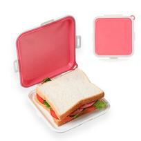 Silicone Sandwich Toast Bento Box Reusable Hangable Sandwich Containers Snap-fit Design Leakproof Bread Storage Box rožinė
