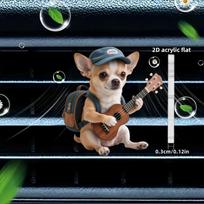 2D Acrylic Car Air Vents Decor Cute Chihuahua Playing Guitar Air Vent Stickers, Car Air Conditioning Outlet Decorative Pads 1pc