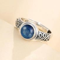 S Sterling Silver 6mm Natural Labradorite Turquoise Ring Big Oval Stone Stylish Simple Ring DIY  Wedding Rings for Women 6