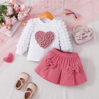 Children's Clothing New Puff Sleeve Love Medal Top Rose Red Bow Skirt Set for Children 69M balta