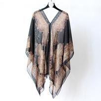 1x Vintažinė moteriška gėlėta laisva skara kimono megztinis Boho šifonas one size juoda