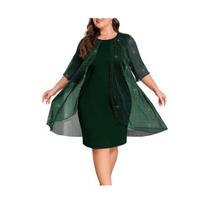 Women Dress Round Neck Half Sleeve Glitter Shawl Design Plus Size Dress Loose S tamsiai mėlyna spalva