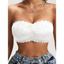Nėriniuotas be petnešėlių bandeau liemenėlė, nematoma be nugaros bralette moterims S balta