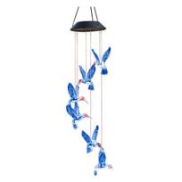 Hummingbird Solar Wind Chime Light, Color Changing Solar Powered Wind Chime, Hanging LED Wind Chime Lamp for Outdoor, Garden, Courtyard Decor mėlyna