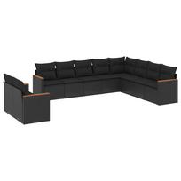 10 piece Garden Sofa Set with Cushions Black Poly Rattan