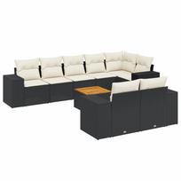 9 Piece Garden Sofa Set with Cushions Black Poly Rattan