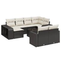 11 piece Garden Sofa Set with Cushions Black Poly Rattan