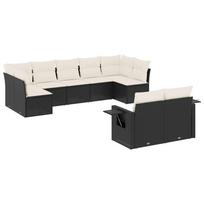9 piece Garden Sofa Set with Cushions Black Poly Rattan