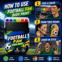 Football Fan Body Paint Set 6 Colors Watercolor Style DIY Face and Body Crayons Non-Toxic Safe for Skin Sports Events and Parties One Size white