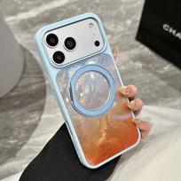 Glacier Pattern Magnetic Phone Case For iPhone 17 Pro Max 16 15 14 13 Pro Max Luxury 360 Rotating Ring Stand Shockproof Silicone Cover iPhone17 šviesiai mėlyna spalva
