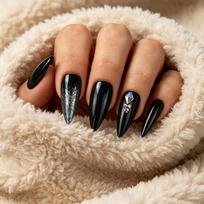 Black Marble Flame Nail Art Press-On Nails 24pcs Set Women Dark Aesthetic Wearable Tips Adhesive Type black