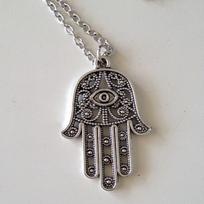 Sėkmės apsauga Hamsa simbolis Fatima Hand Evil Eye pakabukas grandinės karoliai Length:50cm sidabras