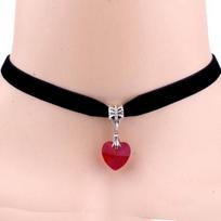 Moterų gotikinė Širdies Kalnų krištolas pakabukas Velvet Choker Trumpas Kaklo papuošalai Dovana raudona