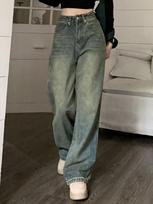 Vintage 90s Baggy Straight Denim Trousers Female Y2K High Waist Loose Wide Leg Jeans Women Streetwear All-Match Casual Pants New S mėlyna