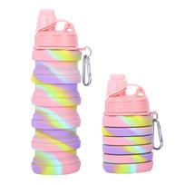 Maistinis silikoninis kamufliažinis sportinis vandens puodelis Kūrybingas kelioninis sulankstomas silikoninis vandens buteliukas Lauko nešiojamas ištraukiamas vandens buteliukas 500ml1PCS pink