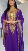 Vestuvinis Ramadano ilgas kaftanas Georgette Dubajaus vakarėlio suknelė Farasha Abaja Marokietiškas XS violetinė