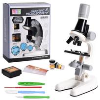 Didinimo vaikų mikroskopas Biologijos laboratorija LED 1200x Mokyklos mokslo eksperimentų rinkinys Švietimo moksliniai žaislai Dovana vaikams Mokslininkas balta