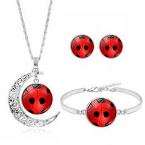1 Set Cute Red Ladybug Necklace, Bracelet & Earrings Set For Women