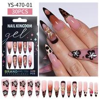 Almond Press on Nails French Tip False Nails with Pattern Design Artificial Acrylic Nails Press ons Reusable Almond Glue on Fake Nails for Women 30Pcs