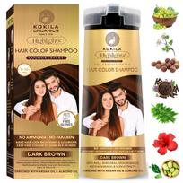 Kokila Plaukų Dažymo Šampūnas Vyrams ir Moterims | Be Amoniako - Be Parabenų | 10 Porų Nemokamų Pirštinių, Tamsiai Rudas 200ml 400 ML beige