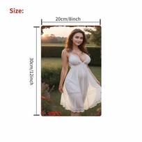 Vintažinis metalinis skardinis ženklas - Sodybos sienų menas Rustic White Dress Woman Dekoras miegamajam, barui, garažui, laukui 20x30cm（7.8x11.8inch）