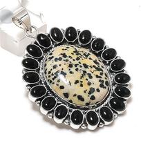 Natural Dalmation Jasper, Onyx 925 Sterling Silver Jewelry Pendant 2.44  ETC-13807