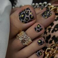 24PCS Spice Girls Blue Crack Patterns Press on Toe Nails Sparkle Rhinestone Toenails Simple Designs Wearable Foot Nail Tips Art