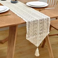 Boho nėrimo nėriniais staltiesė-bėgikas, vintažinė smėlio spalvos, kavos staliukui, šoniniam staliukui, svetainės, miegamojo komodai, skara, dekoras 1 piece&24x100cm