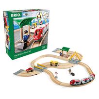 BRIO WORLD Kelioninis geležinkelio ir kelio rinkinys [33 dalių rinkinys] vaikams nuo 3 metų (Medinis traukinys su bėgiais) 33209