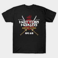 Men Black Print T-shirt Hattori Hanzo No-Cut Transfer Paper Print Cotton Tshirt M juoda