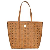 MCM Konjako spalvos Visetos monogramos didelė pirkinių rankinė su auksine logotipo plokštele ir dvigubomis rankenomis kasdieniam naudojimui ir kelionėms Shopping Bag Set(Basic Set+Shopping Bag) brown