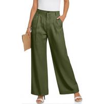 Ladies' Color Casual Fashion Breathable Loose Cotton And Linen Pants L armijos žalia spalva
