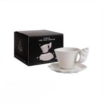 Home French Conch Mug Coffee Shop Matte Ceramic Coffee Cups Retro Relief Shell with Cup Plate Set Mate Pair Cup Gift Tea Cup 230ML