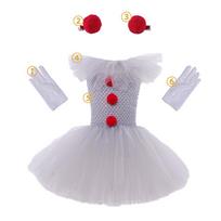 Helovino klouno suknelė Vaikams Siaubo filmo Cosplay kostiumų rinkinys mergaitėms Karnavalo vakarėlis Vakarėlio persirengimo klounų drabužiai 3-10 metų 3Y (Size 90cm) white