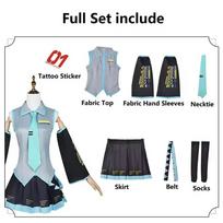 Anime Veikėjo Kostiumas Drabužiai Hatsune Anime Drabužiai Cosplay Drabužiai Sijonas Tas pats Kostiumas Perukas Aksesuarai Helovinas XL juoda