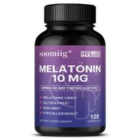 Grynų melatoninų 10 mg stiprumo kapsulės natūraliam organizmo miego ciklo palaikymui, 120 maisto papildo kapsulių 120PCS