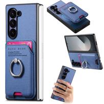 Magnetinis odinis piniginės tipo dėklas telefonui su kortelių laikikliu ir žiedu, skirtas Samsung Galaxy Z Fold 7 6 5 4 3 Fold7 Fold6 5G, nuimamas dangtelis Galaxy Z Fold6 mėlyna