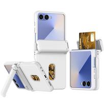 Hard Cover For Samsung Galaxy Z Flip 7 fe 6 5 Flip7 Flip6 Flip5 5G Phone Case with Card Kickstand Hinge Protection Galaxy Z Flip7 balta