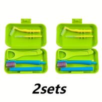 2 Set Travel Toothbrush Set with Interdental Brush And Tongue Scraper - Portable Oral Hygiene Set 2sets žalia