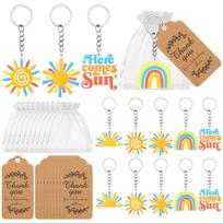 150Pcs Here Comes The Sun Baby Shower Party Favors Rainbow Sun Keychains With Thank You Tags And Organza Bags, Boho Sunshine The armijos žalia spalva